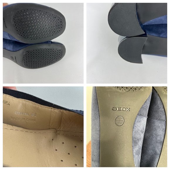 Geox Carey Block Heel Pumps D54V8A Blue Suede Patent Cap Toe size 41 US 10.5 - Picture 13 of 15